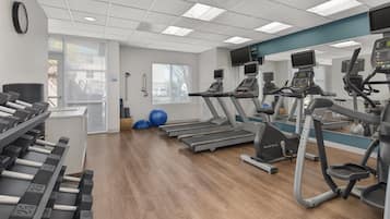 Stay active with our fitness center, featuring treadmills, elliptical machines, and free weights.