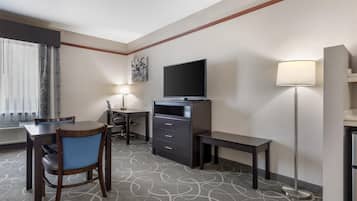 Pillow-top beds, desk, laptop workspace, iron/ironing board