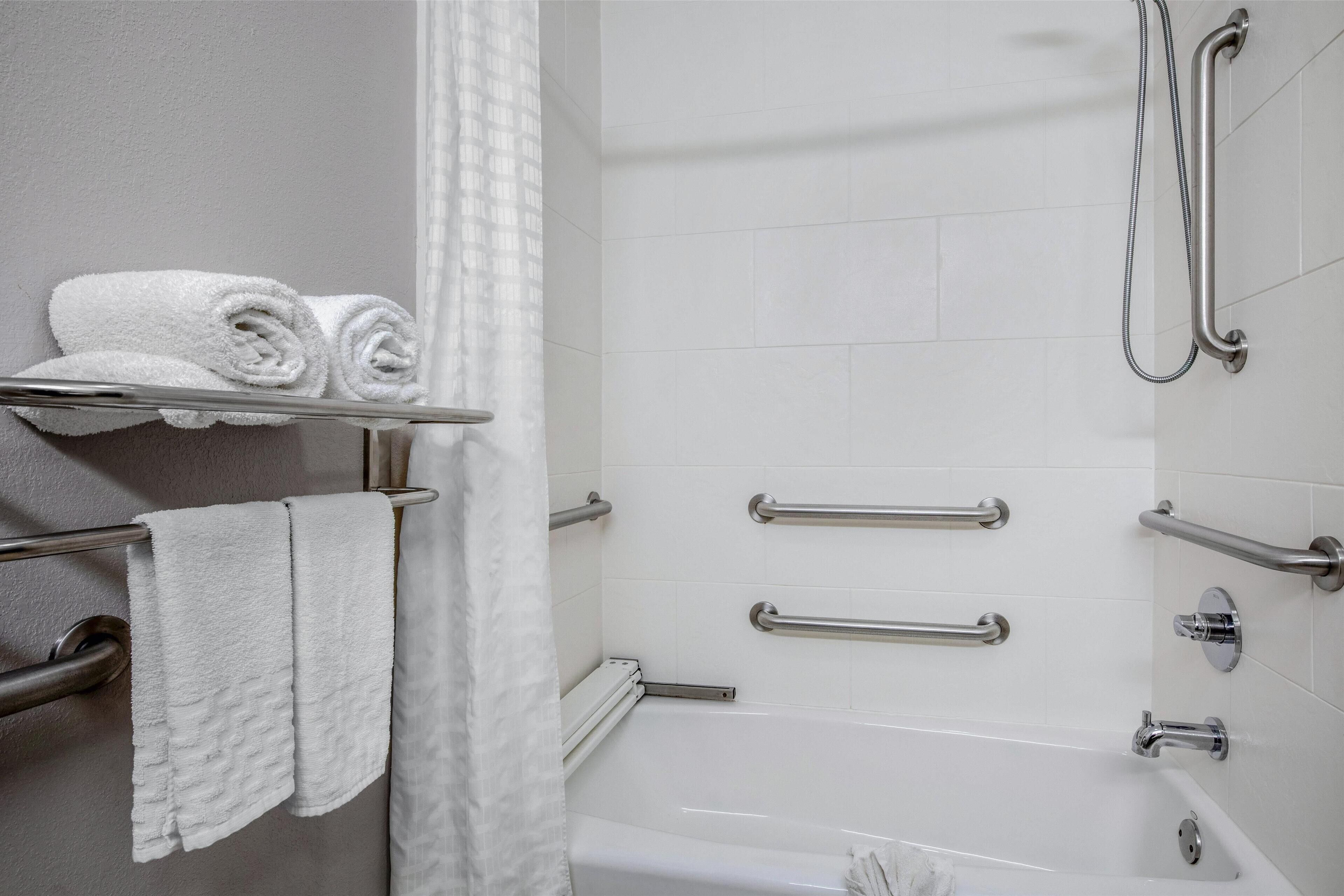 standard room, 1 king bed, accessible, jetted tub | bathroom | free toiletries, hair dryer, towels, soap