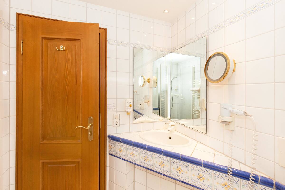 free toiletries, hair dryer, towels