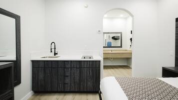 Fridge, microwave, coffee/tea maker