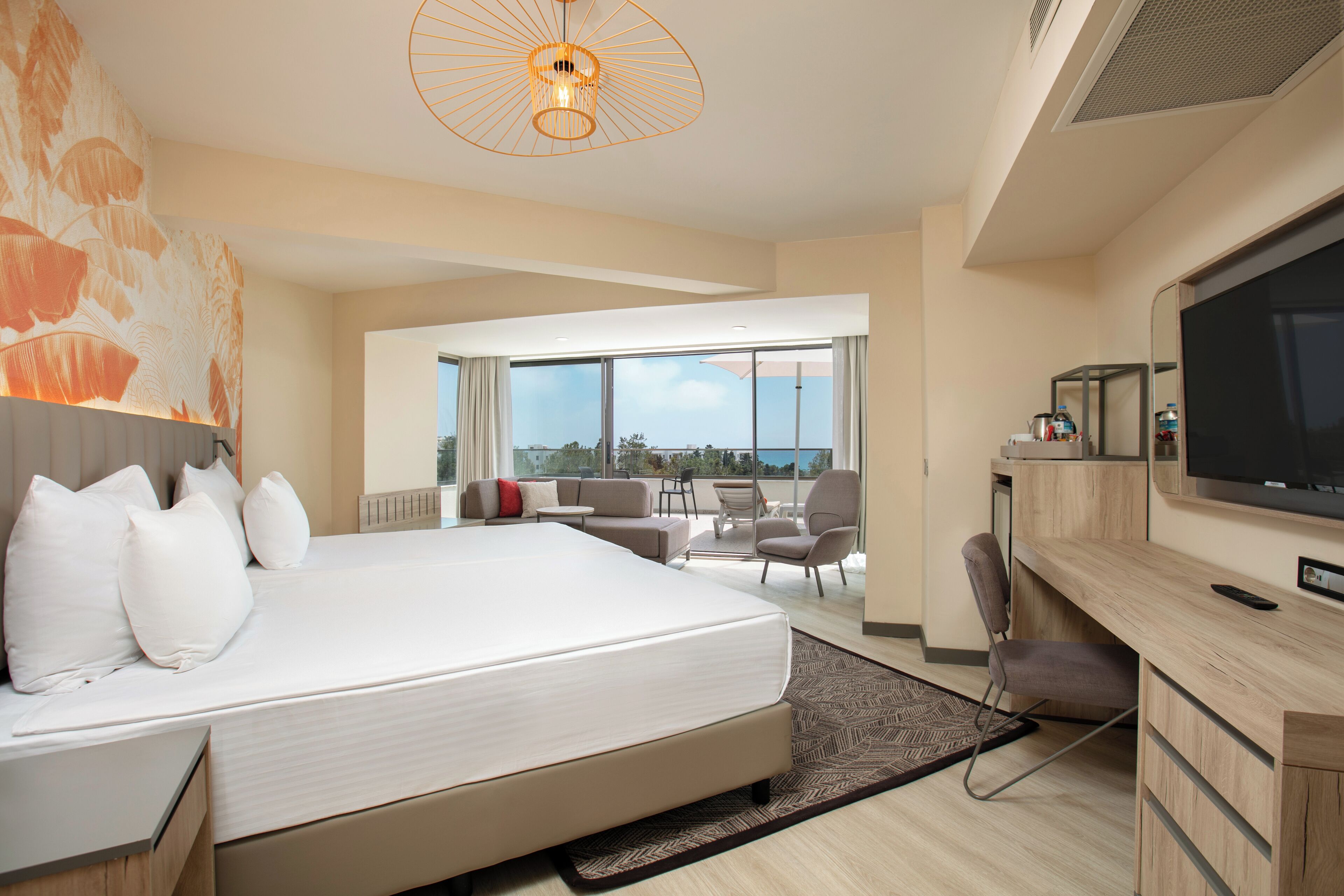 Terrace Family Room | Minibar, in-room safe, desk, laptop workspace