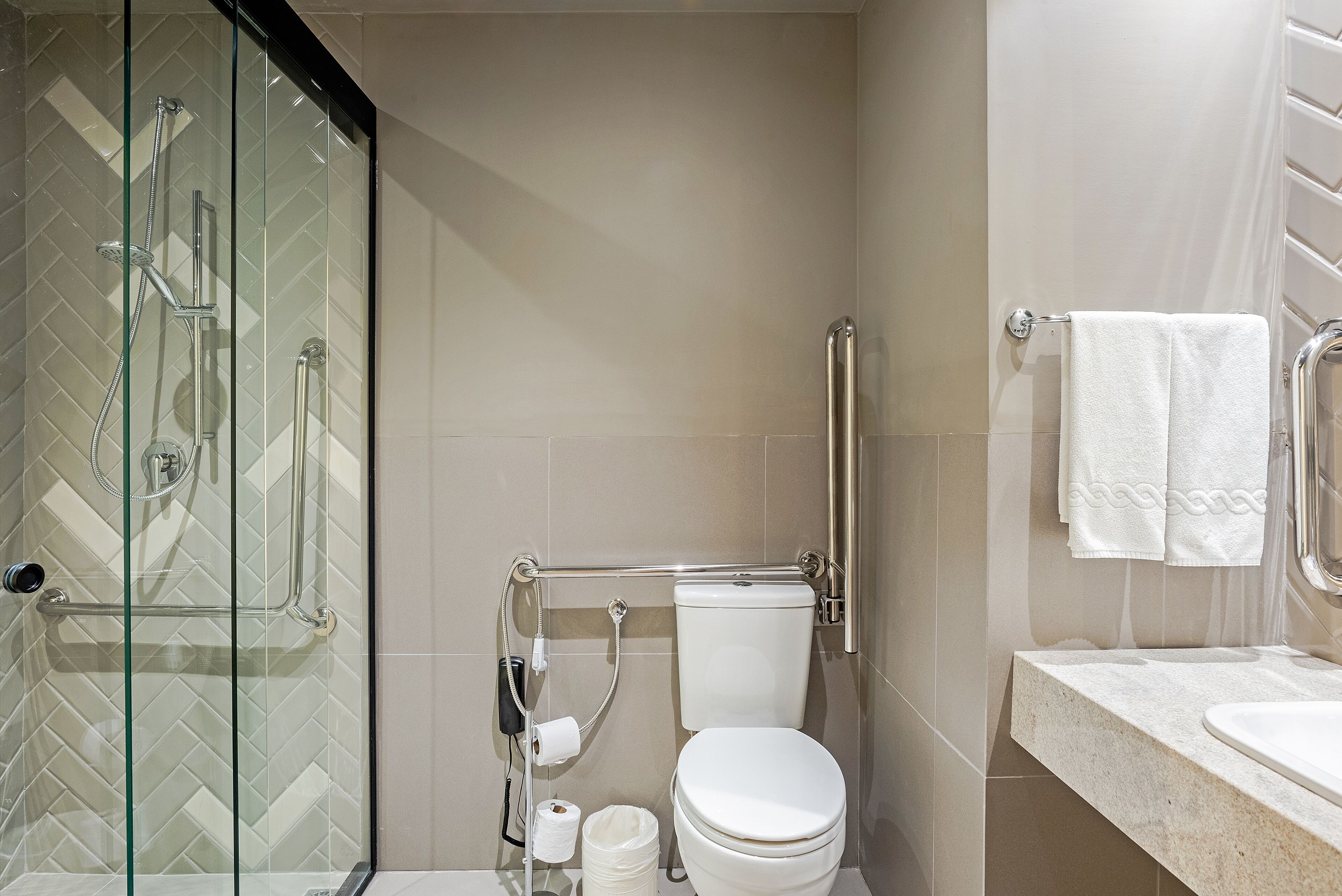 standard room, accessible | bathroom | shower, hair dryer, towels