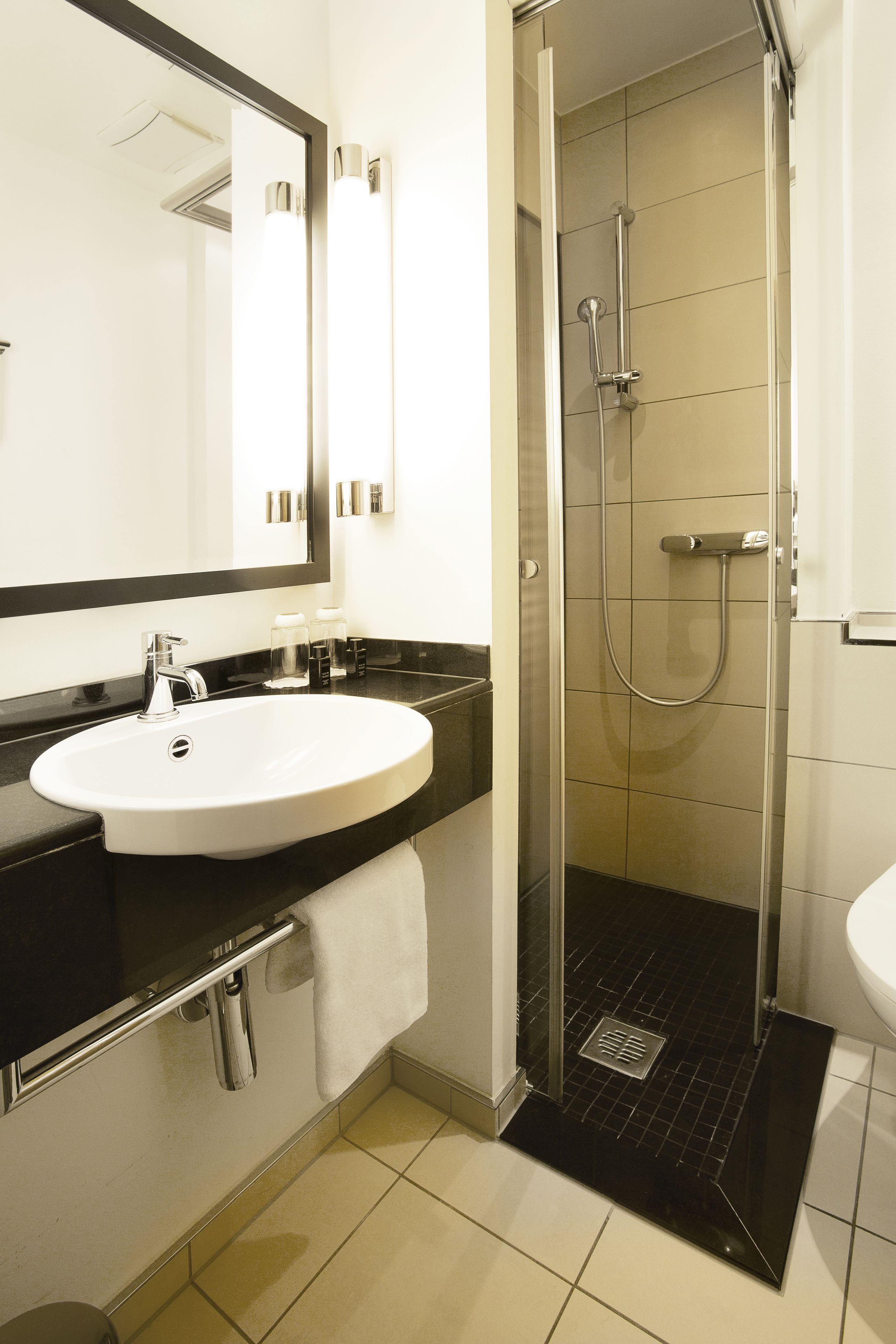 shower, free toiletries, hair dryer, towels