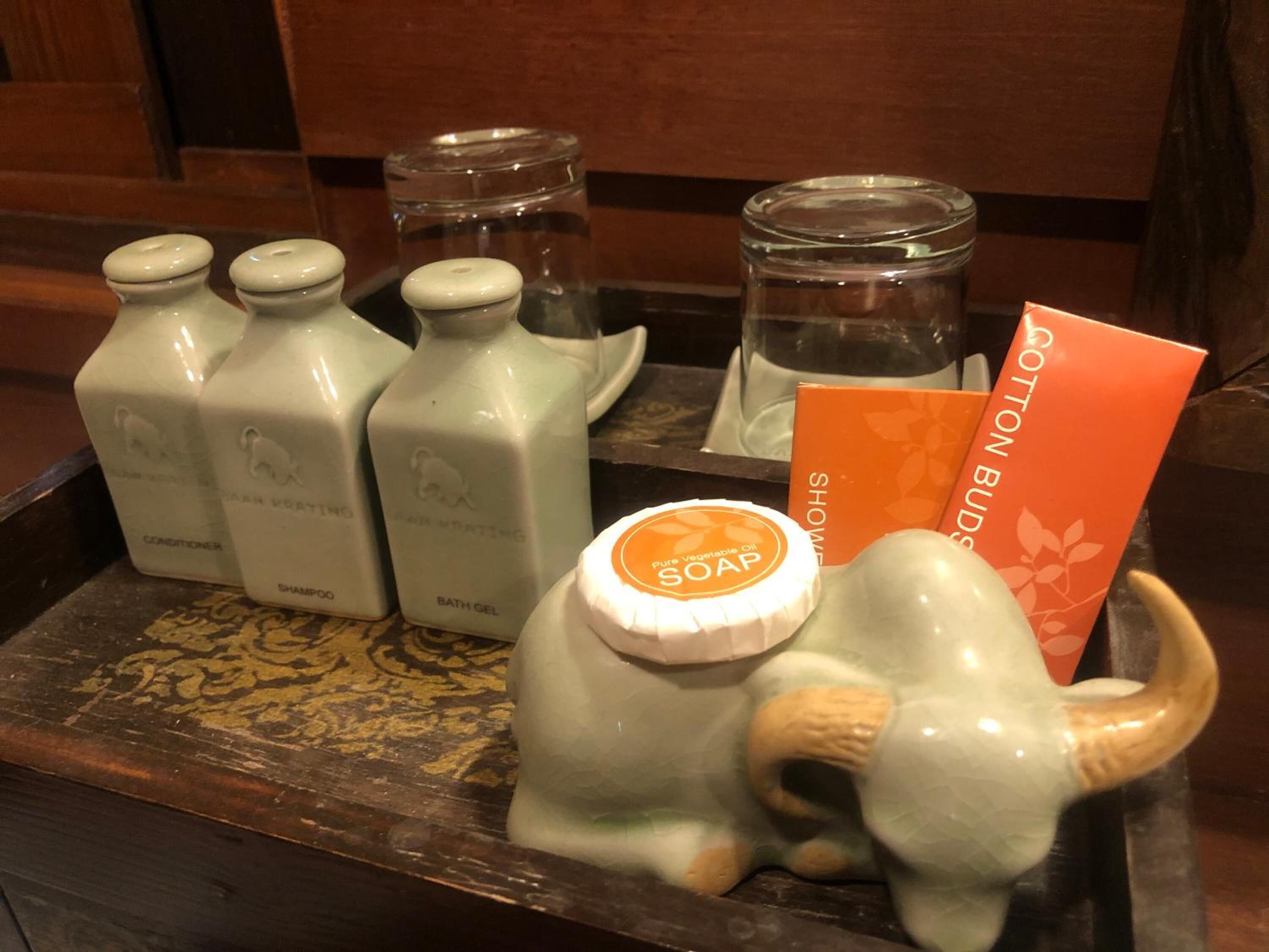 free toiletries, hair dryer, towels