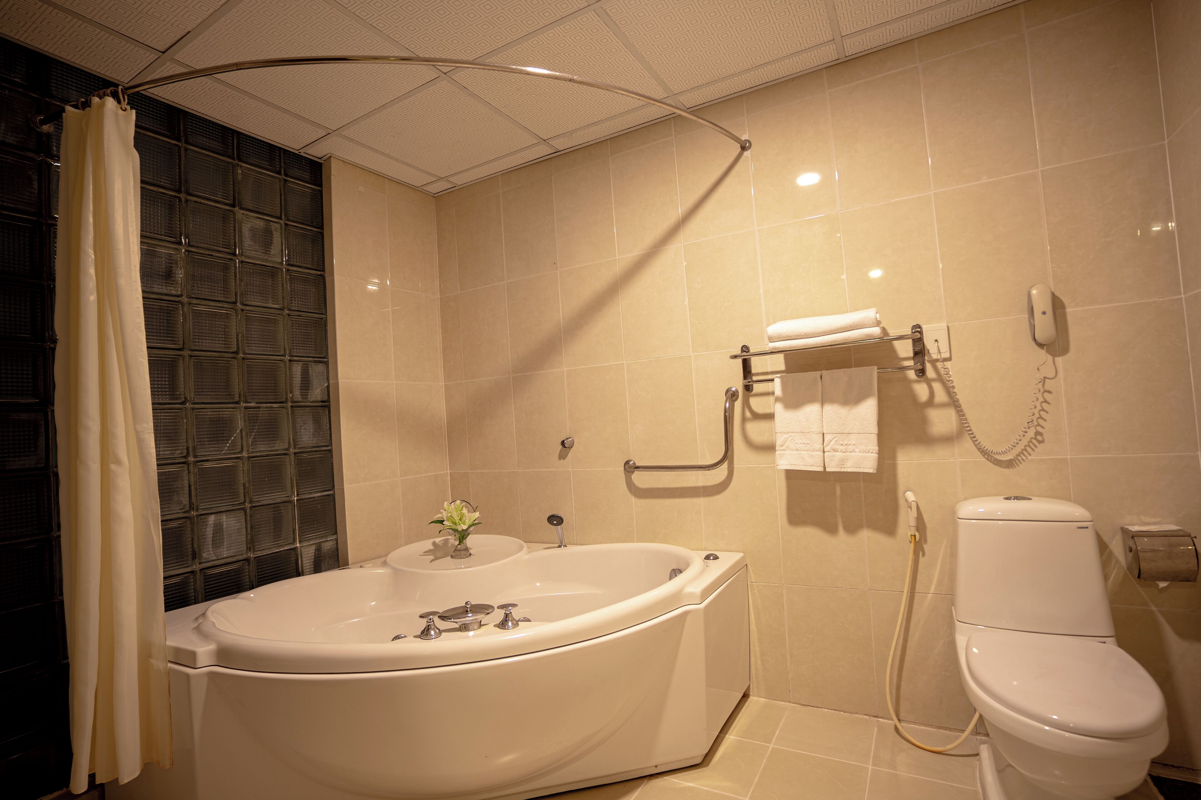 executive deluxe | bathroom | combined shower/bathtub, free toiletries, hair dryer, dressing gowns