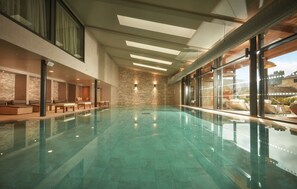 Indoor pool, outdoor pool, pool loungers