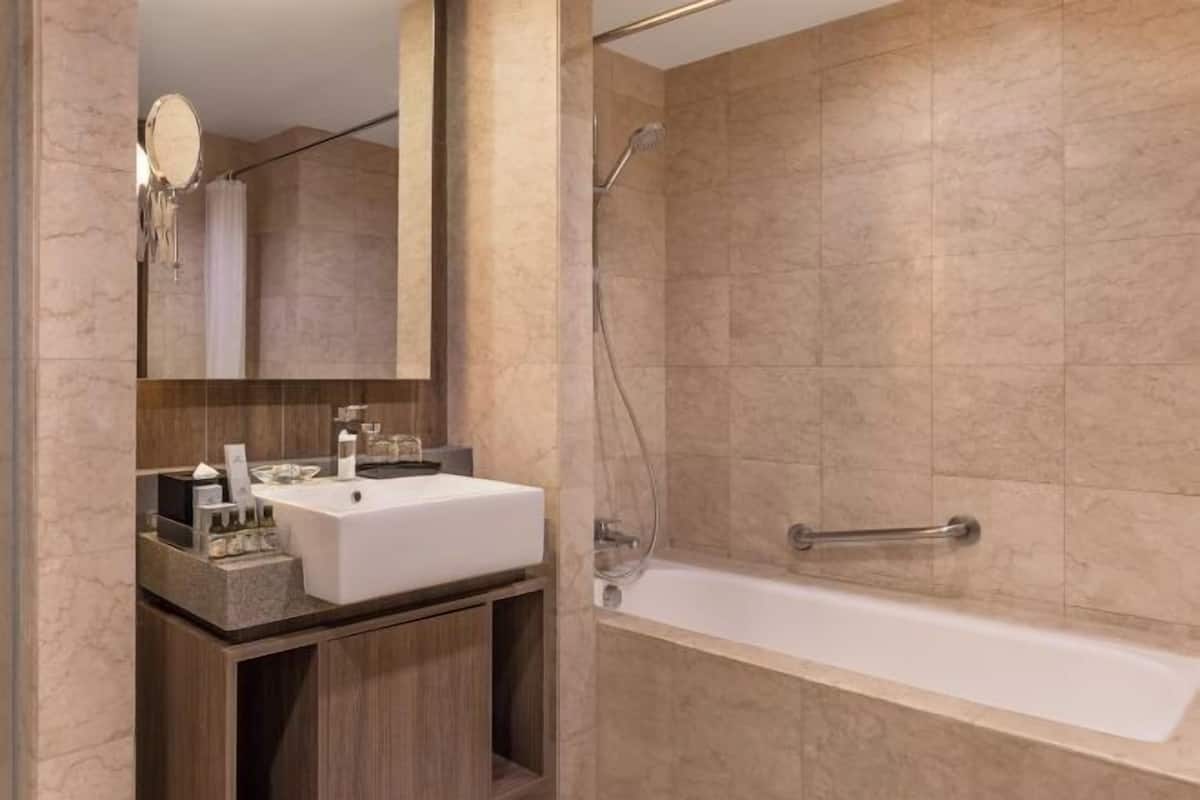 Eco-friendly toiletries, hair dryer, bathrobes, slippers