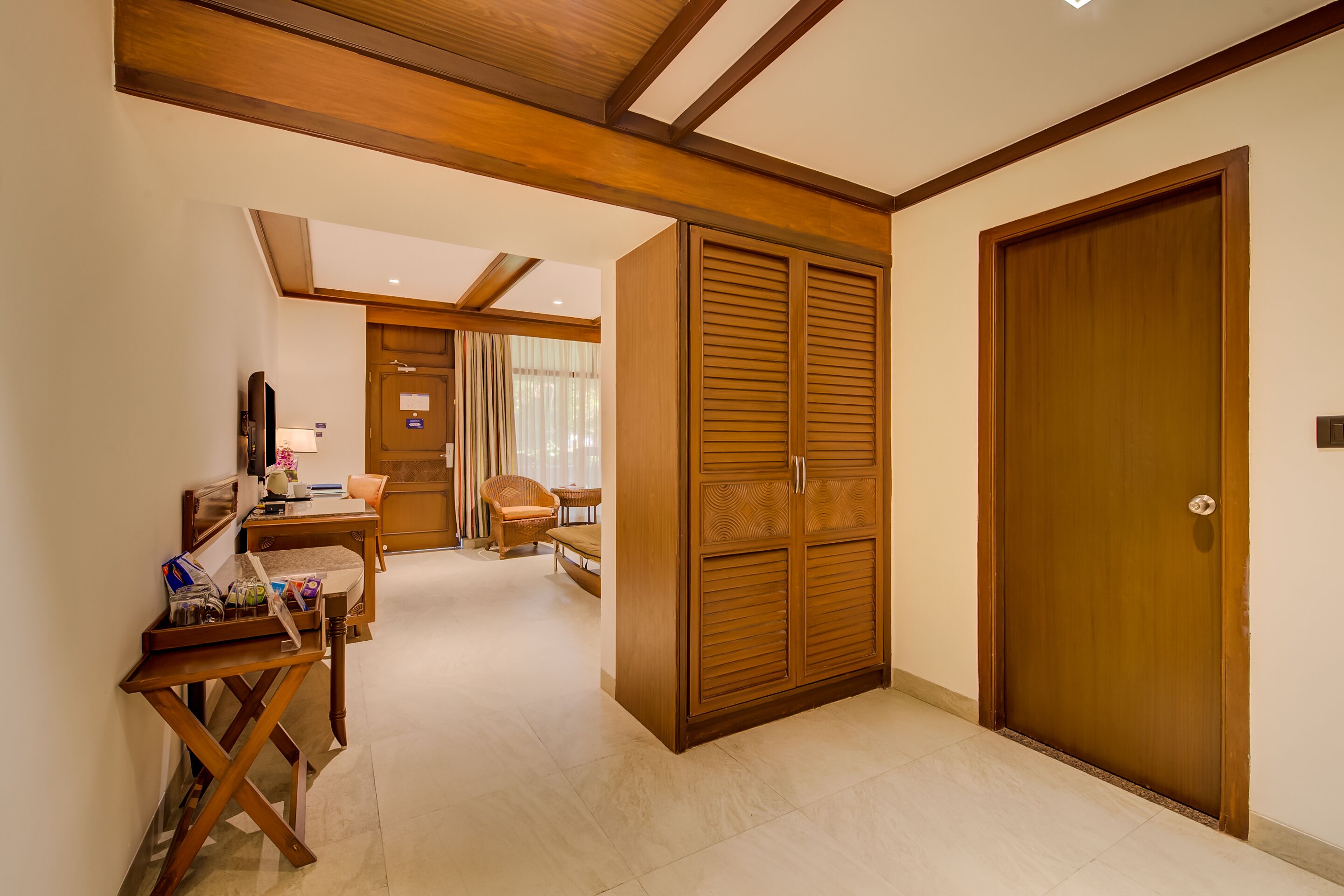 chalet, garden view | living area | led tv, dvd player, pay films