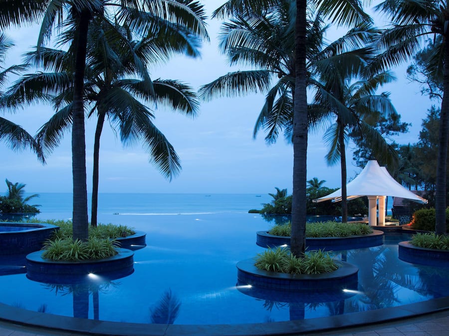 Outdoor pool, pool umbrellas, pool loungers