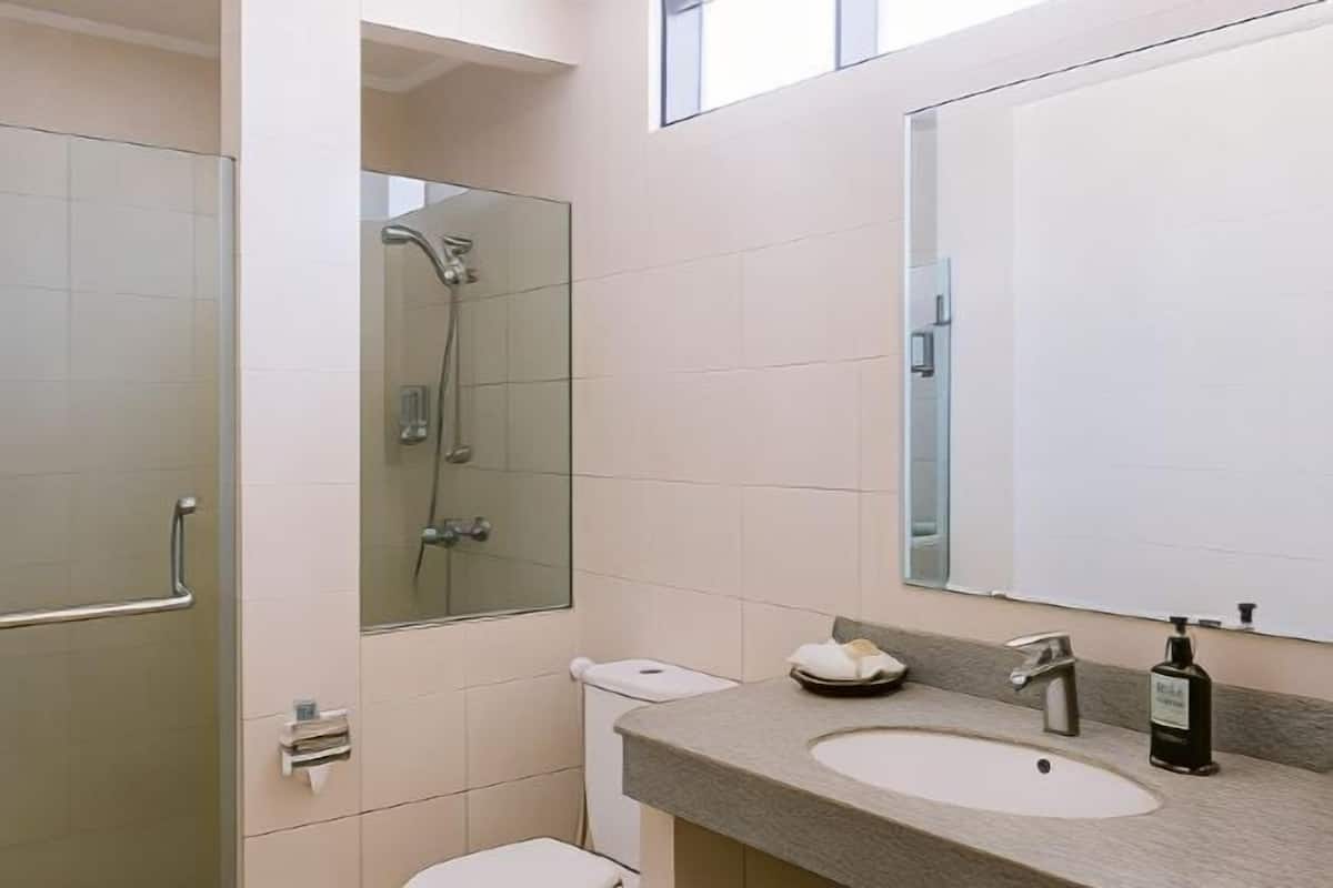 Bathroom | Hair dryer, slippers, towels, soap