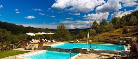 Outdoor pool, pool loungers