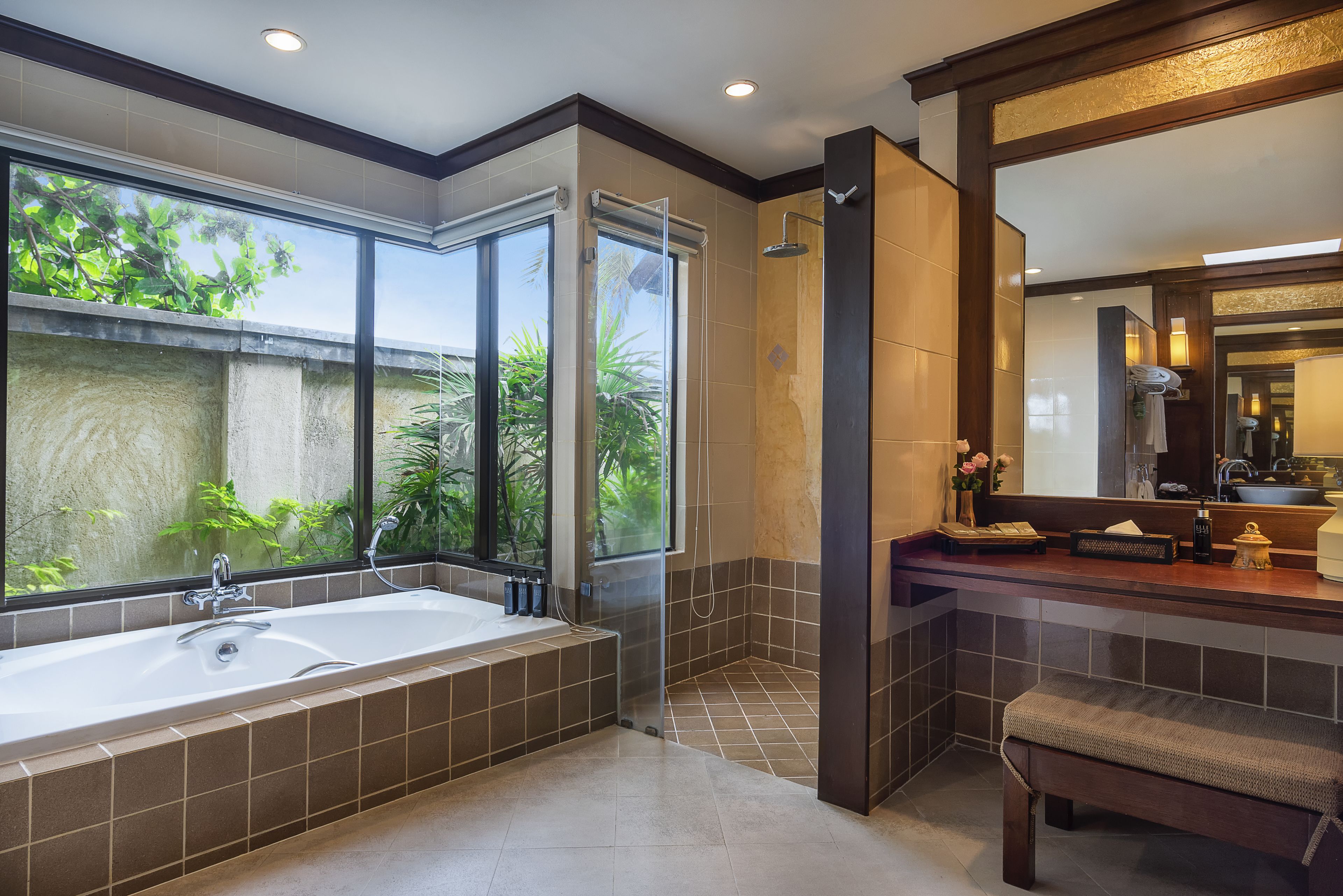 beachfront pool villa suite (adult only) | bathroom | shower, hair dryer, bathrobes, slippers