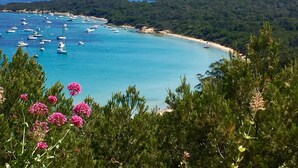 A coastal landscape with boats, a beach, and forested hills. - Grand Hôtel Dauphiné Toulon, Boutique Hôtel & Suites (Toulon)