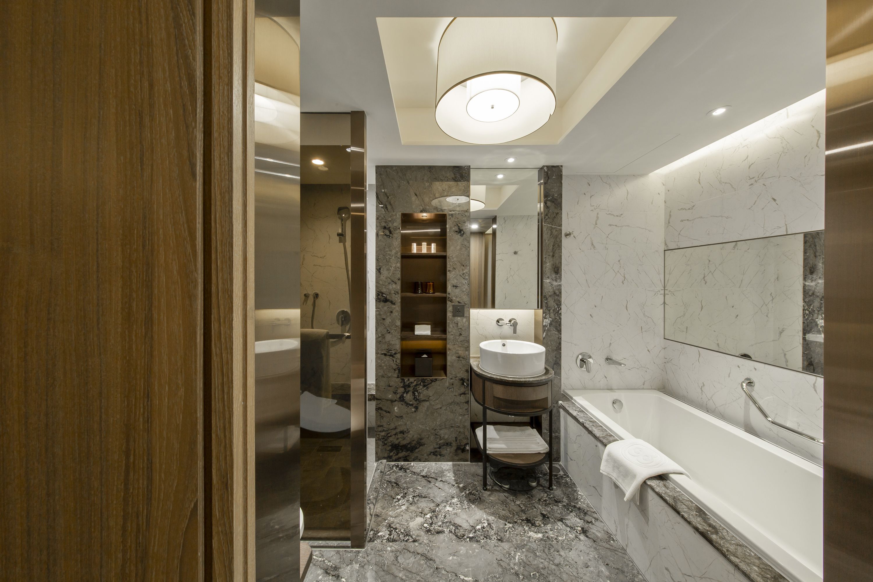 elegant floor superior room (newly renovated) | bathroom | separate bathtub and shower, deep-soaking bathtub, hair dryer, slippers