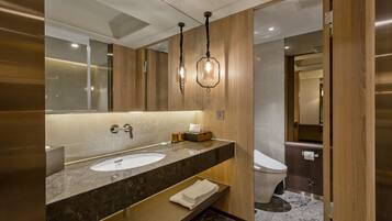 Elegant Floor Superior Family Room (Newly Renovated) | Bathroom | Separate tub and shower, deep soaking tub, hair dryer, slippers