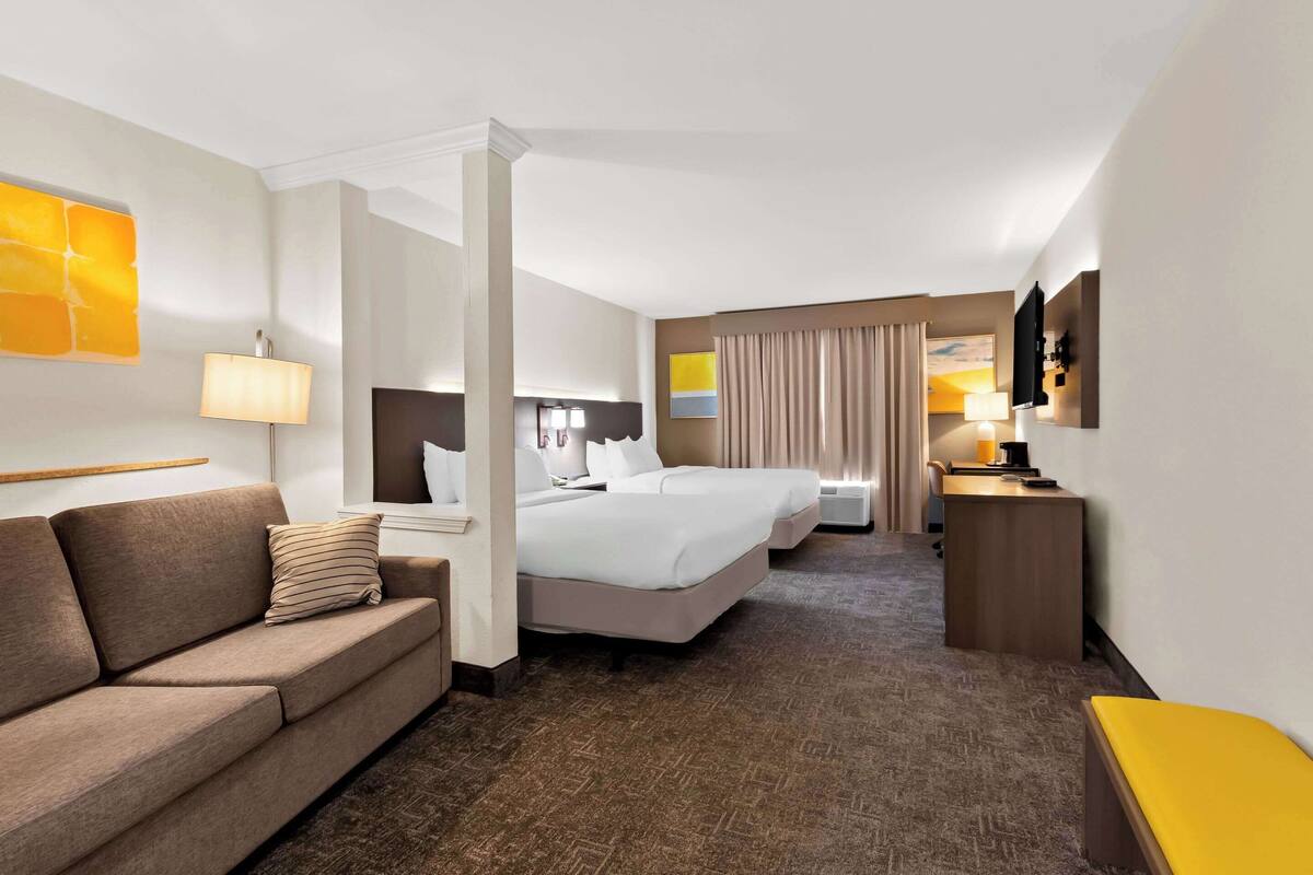 Suite, 2 Queen Beds, Non Smoking | Premium bedding, desk, laptop workspace, blackout drapes