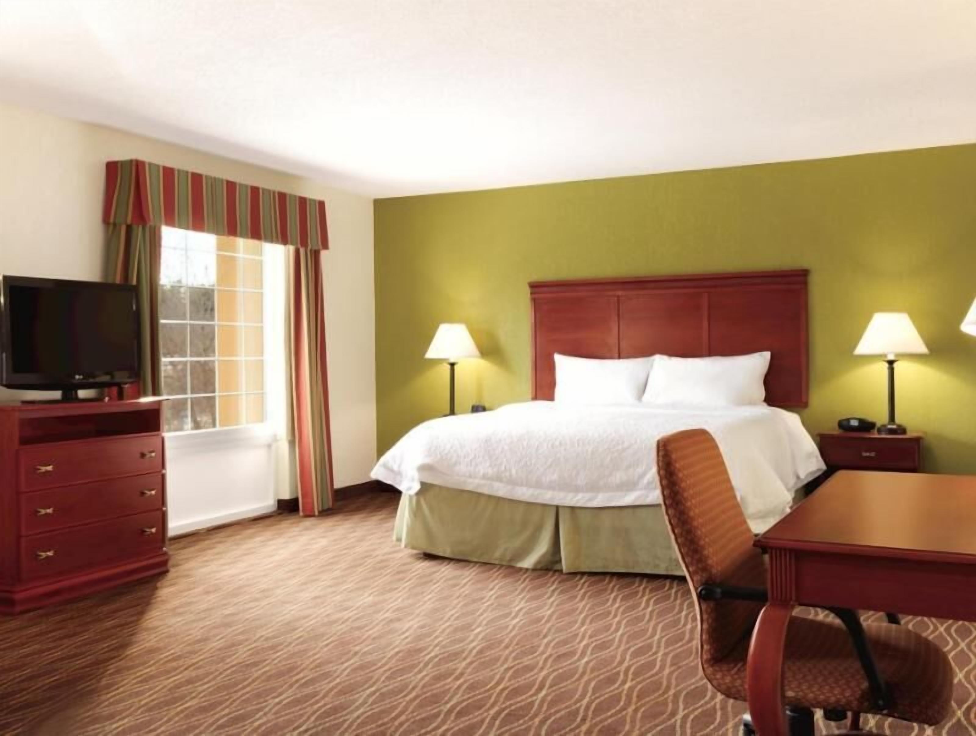 Down comforters, desk, blackout drapes, soundproofing