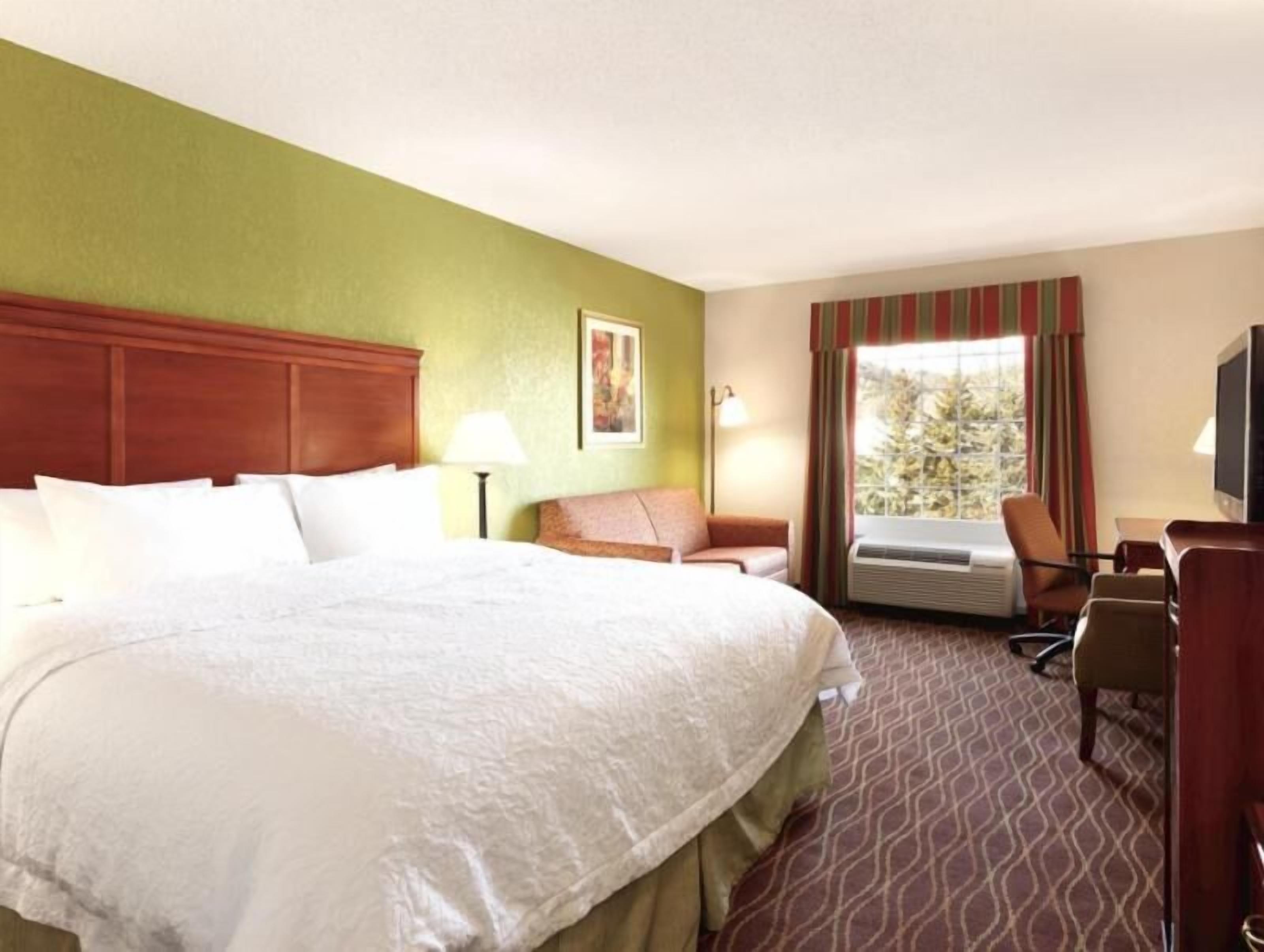 Down comforters, desk, blackout drapes, soundproofing