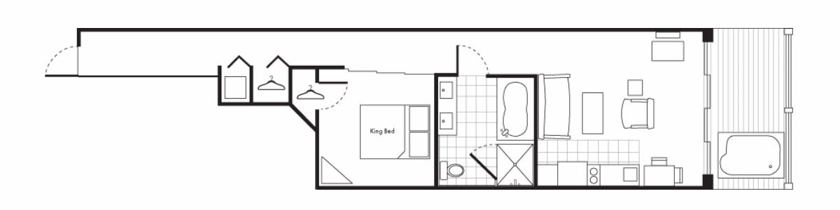 1 bedroom luxury suite, 1 king bed with sofa bed, hot tub, no view | floor plan