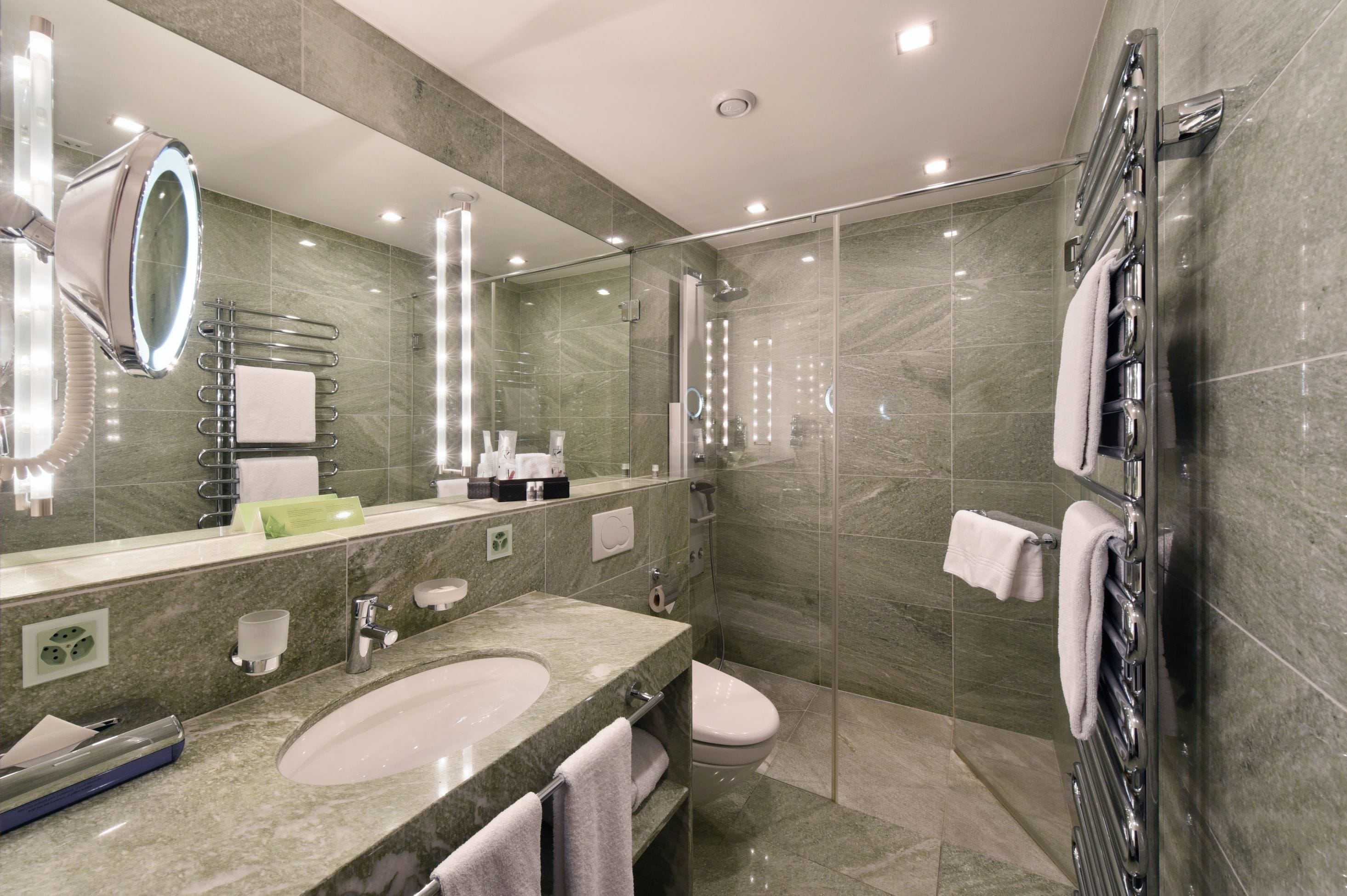 superior double room | bathroom | eco-friendly toiletries, hair dryer, slippers, towels
