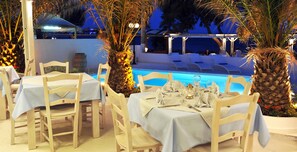Breakfast, lunch, dinner served; Mediterranean cuisine, beach views