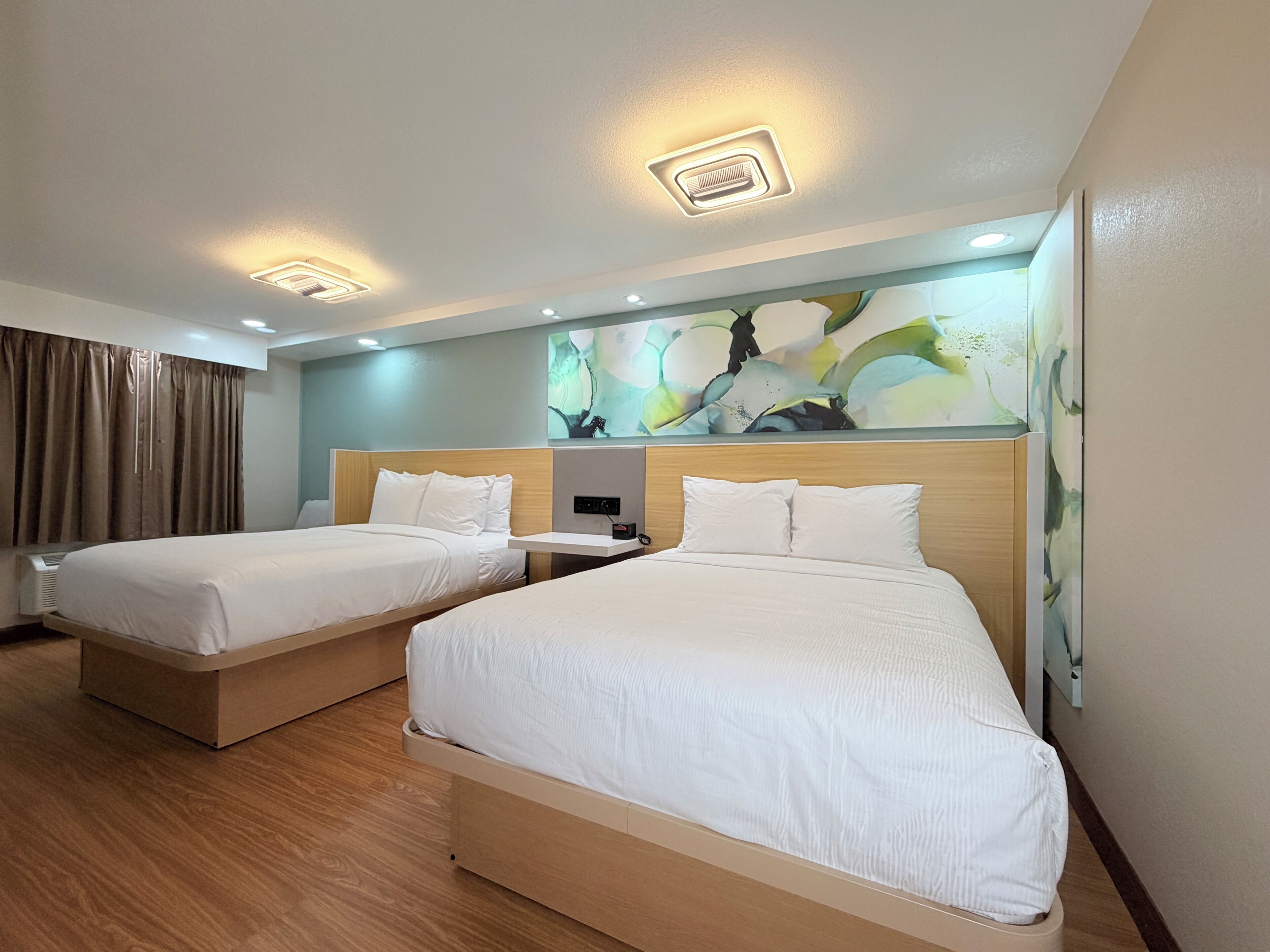 Individually furnished, desk, laptop workspace, iron/ironing board