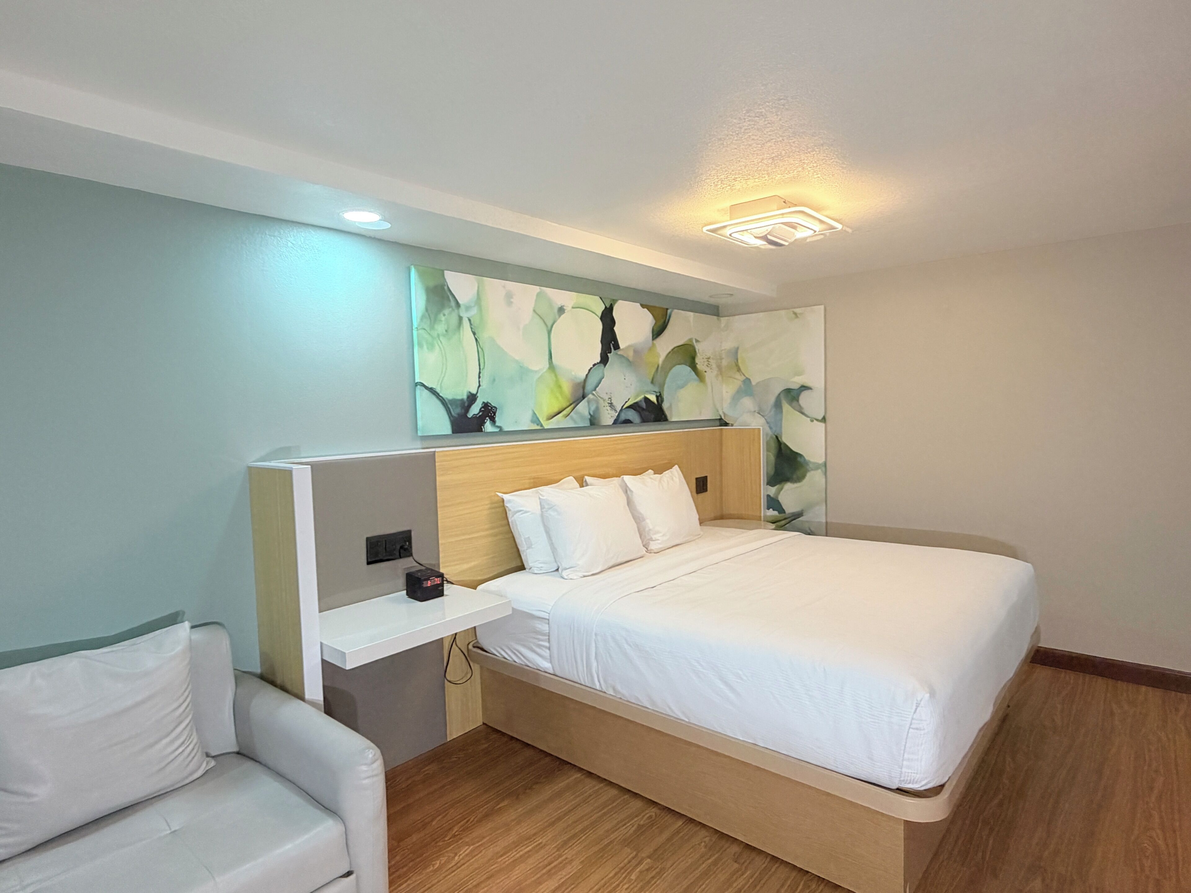 Individually furnished, desk, laptop workspace, iron/ironing board