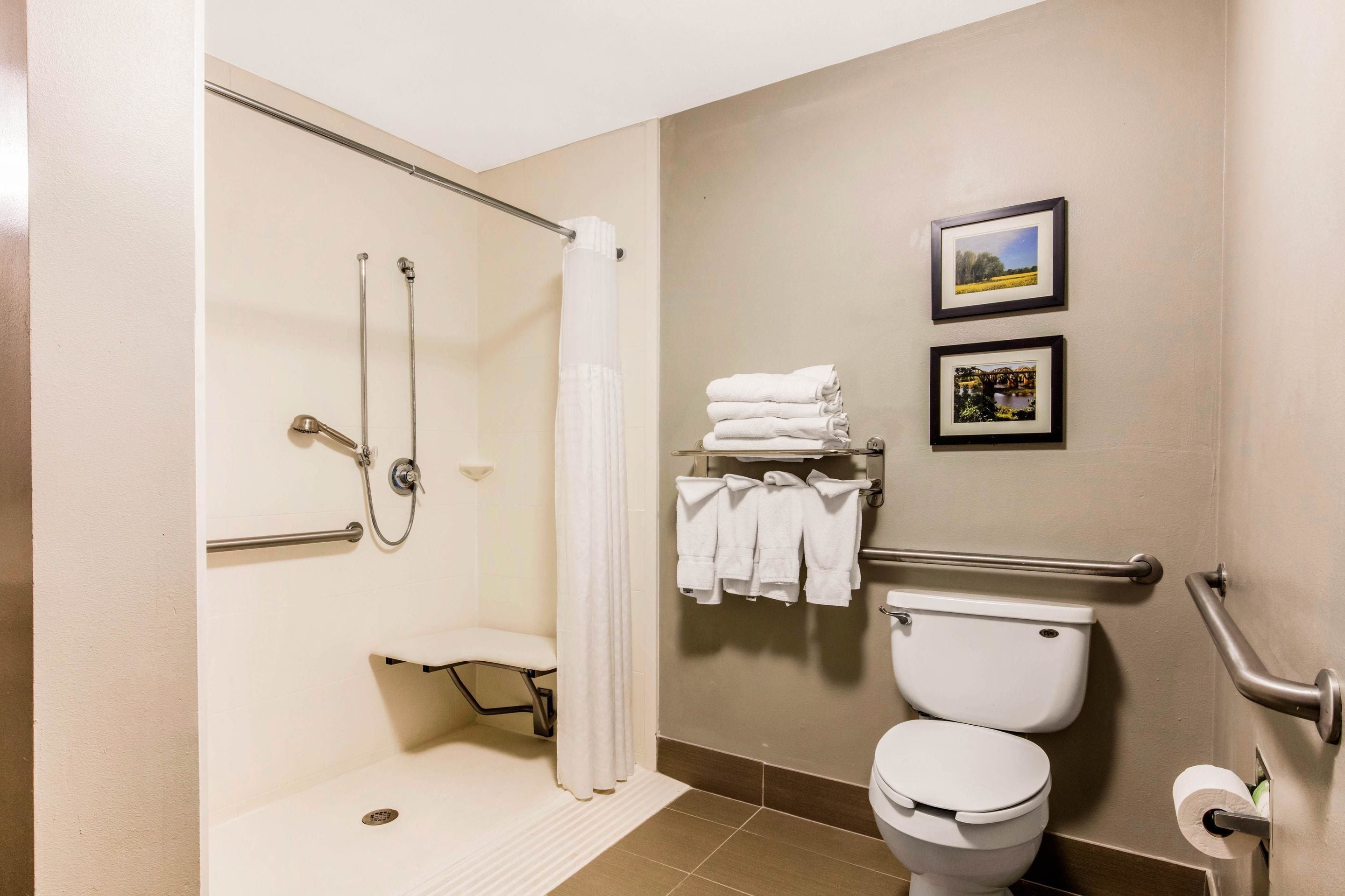 desk, laptop workspace, blackout curtains, iron/ironing board