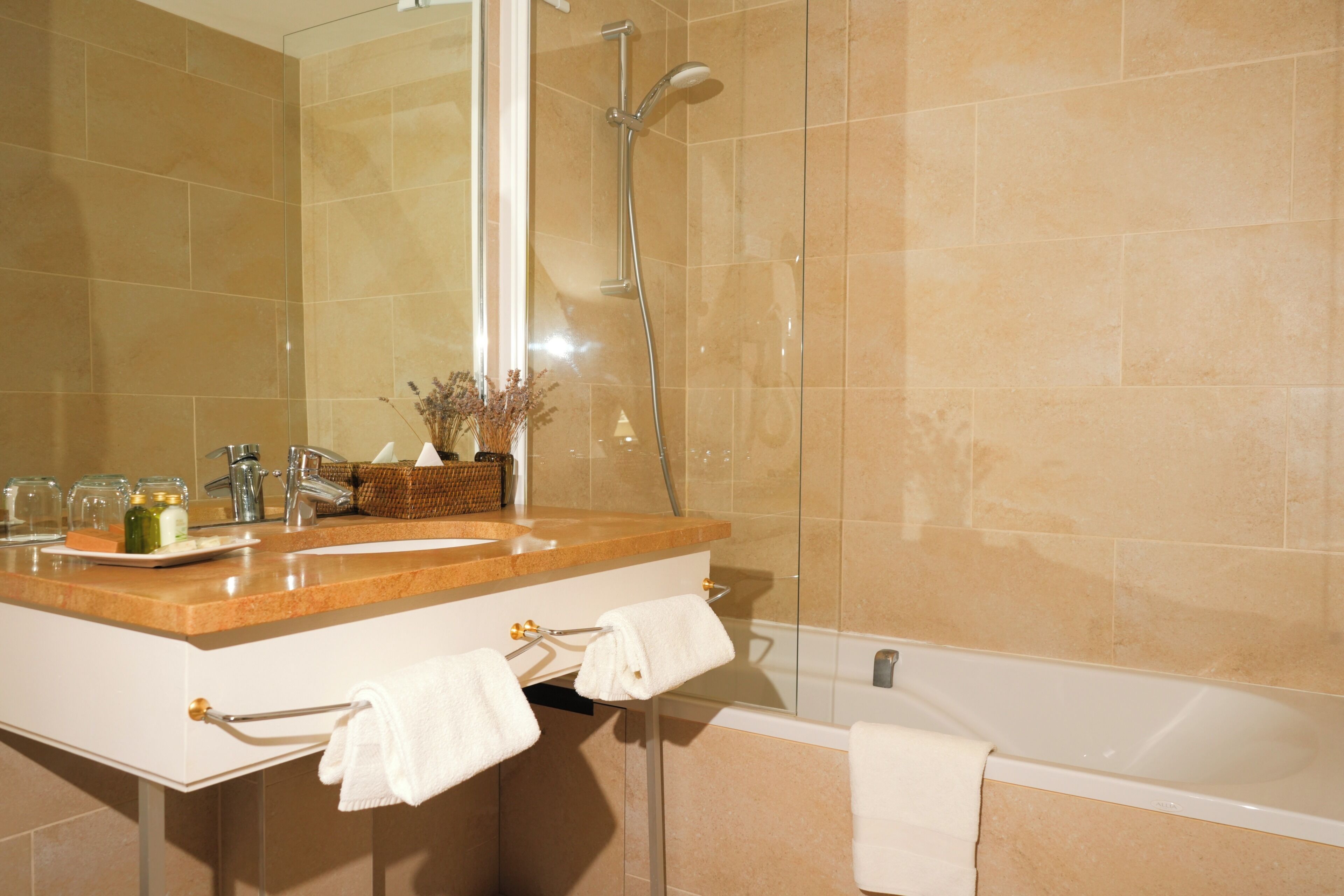 village room | bathroom | free toiletries, hair dryer, bathrobes, slippers