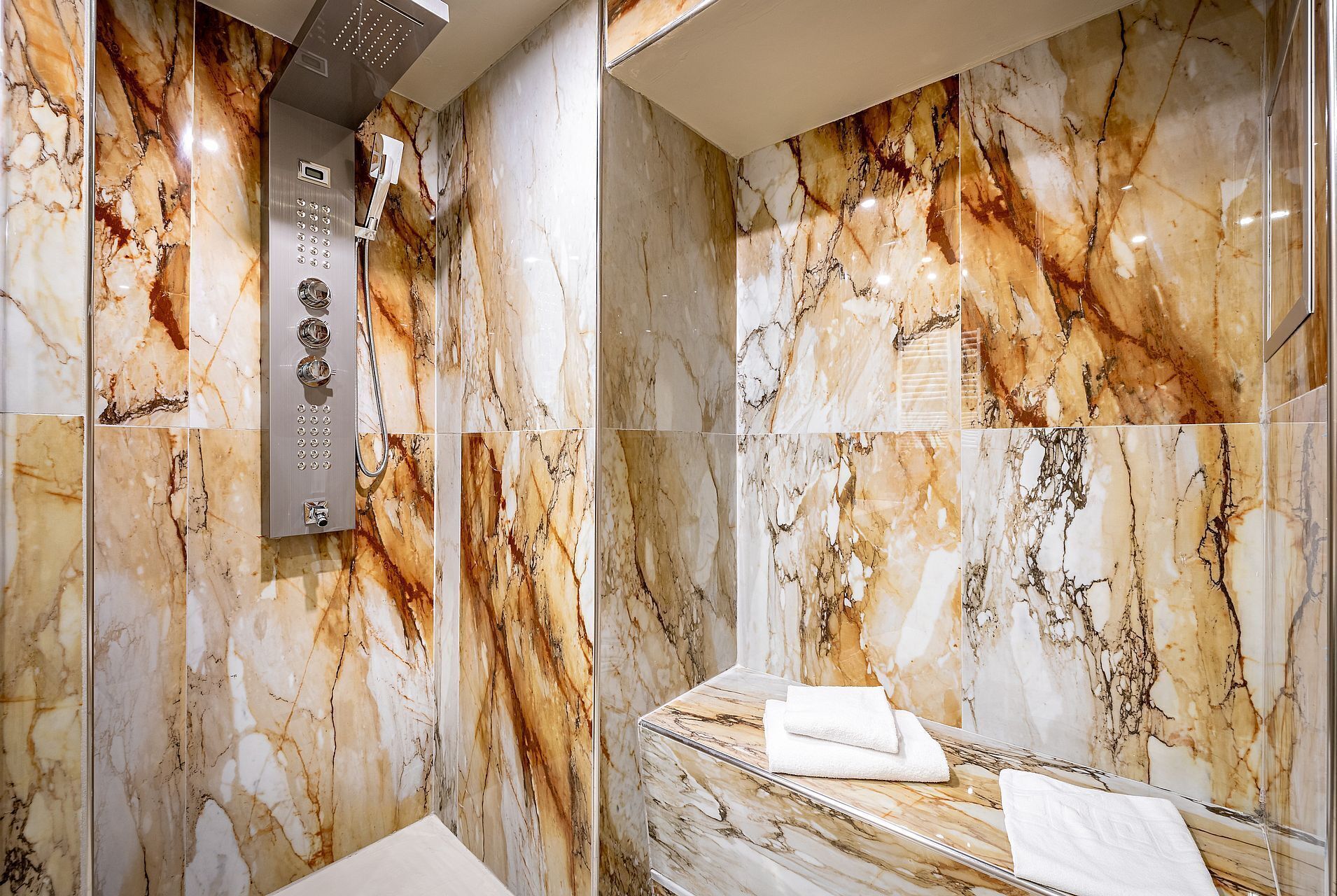 deluxe double room | bathroom | hair dryer, bidet, towels, soap