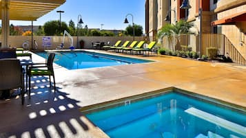 Outdoor pool, pool umbrellas, pool loungers