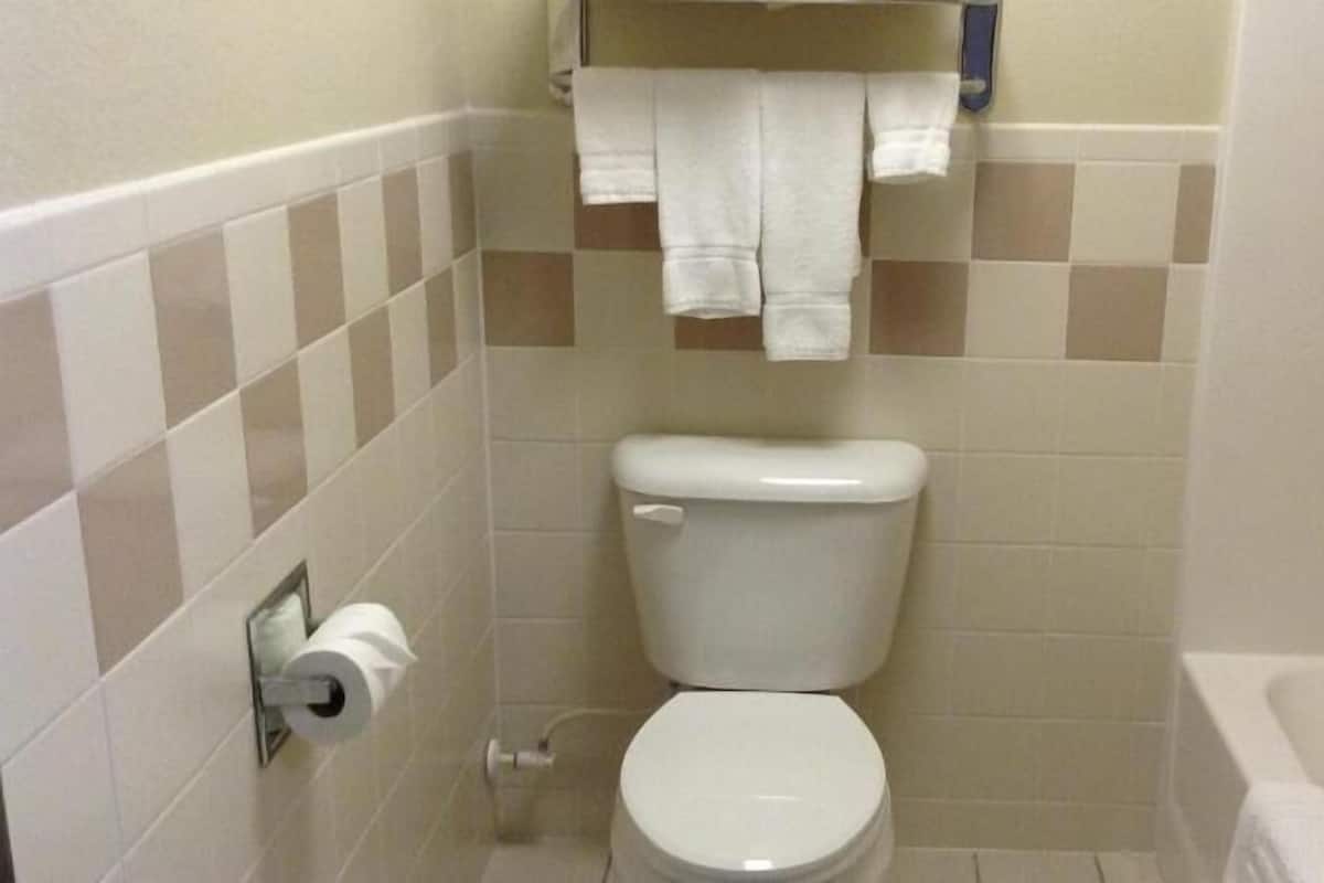 A small bathroom with a toilet, a roll of toilet paper, and a towel hanging on the wall.