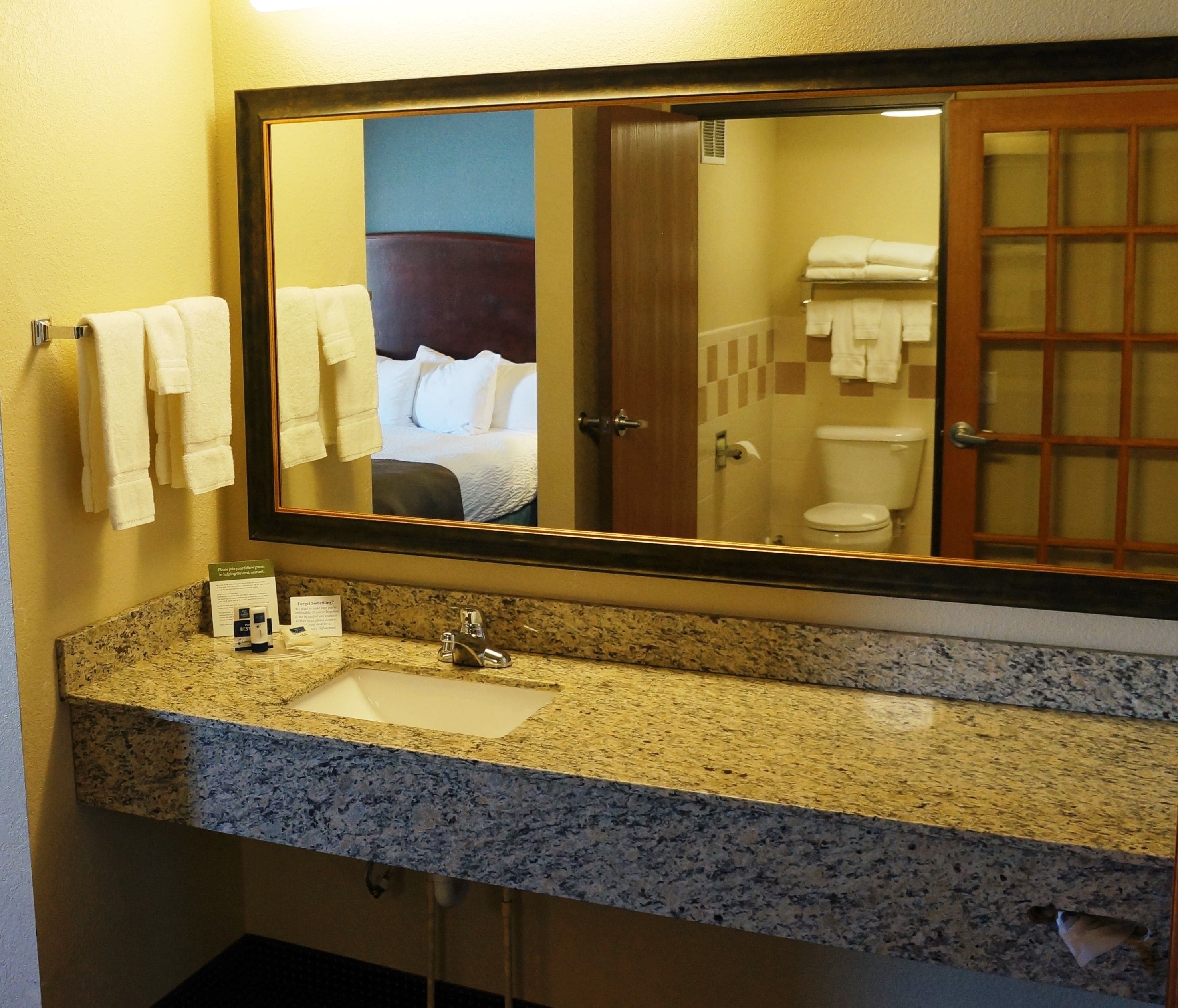 combined shower/bathtub, free toiletries, hair dryer, towels