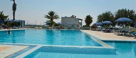 Outdoor pool, pool umbrellas