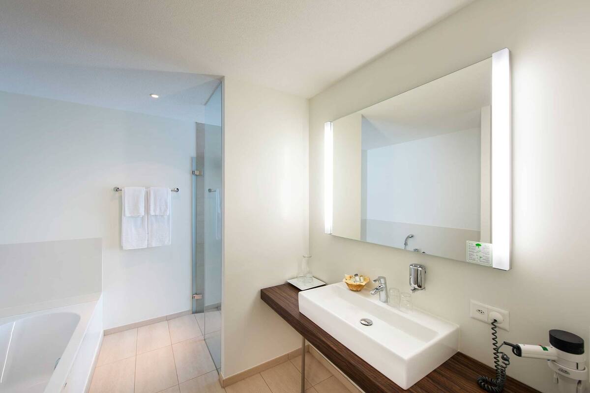 free toiletries, hair dryer, towels, soap