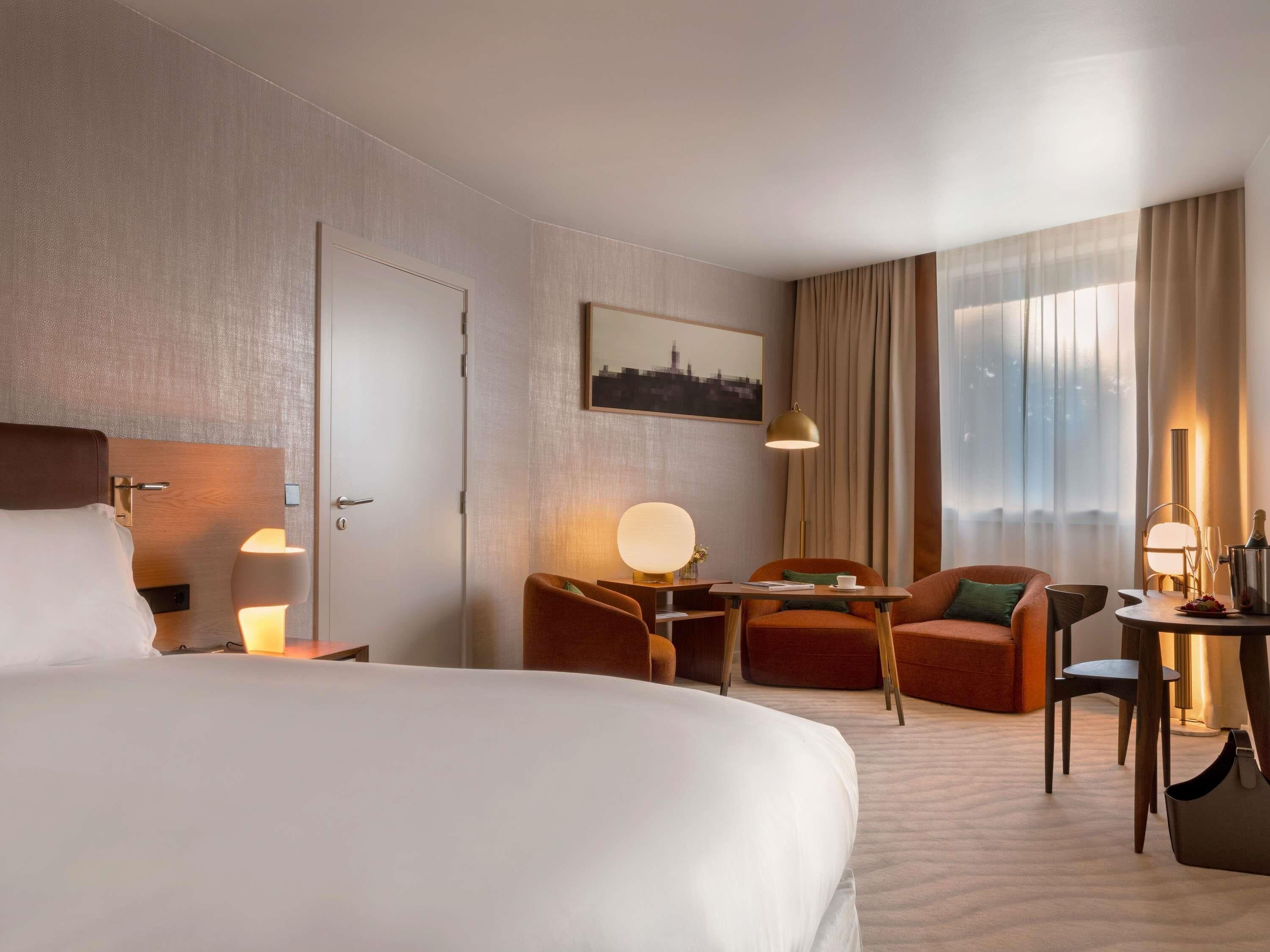 Premium bedding, memory foam beds, free minibar items, in-room safe