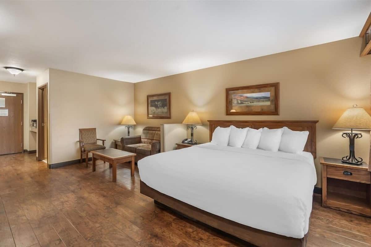 Pillow-top beds, desk, laptop workspace, blackout curtains