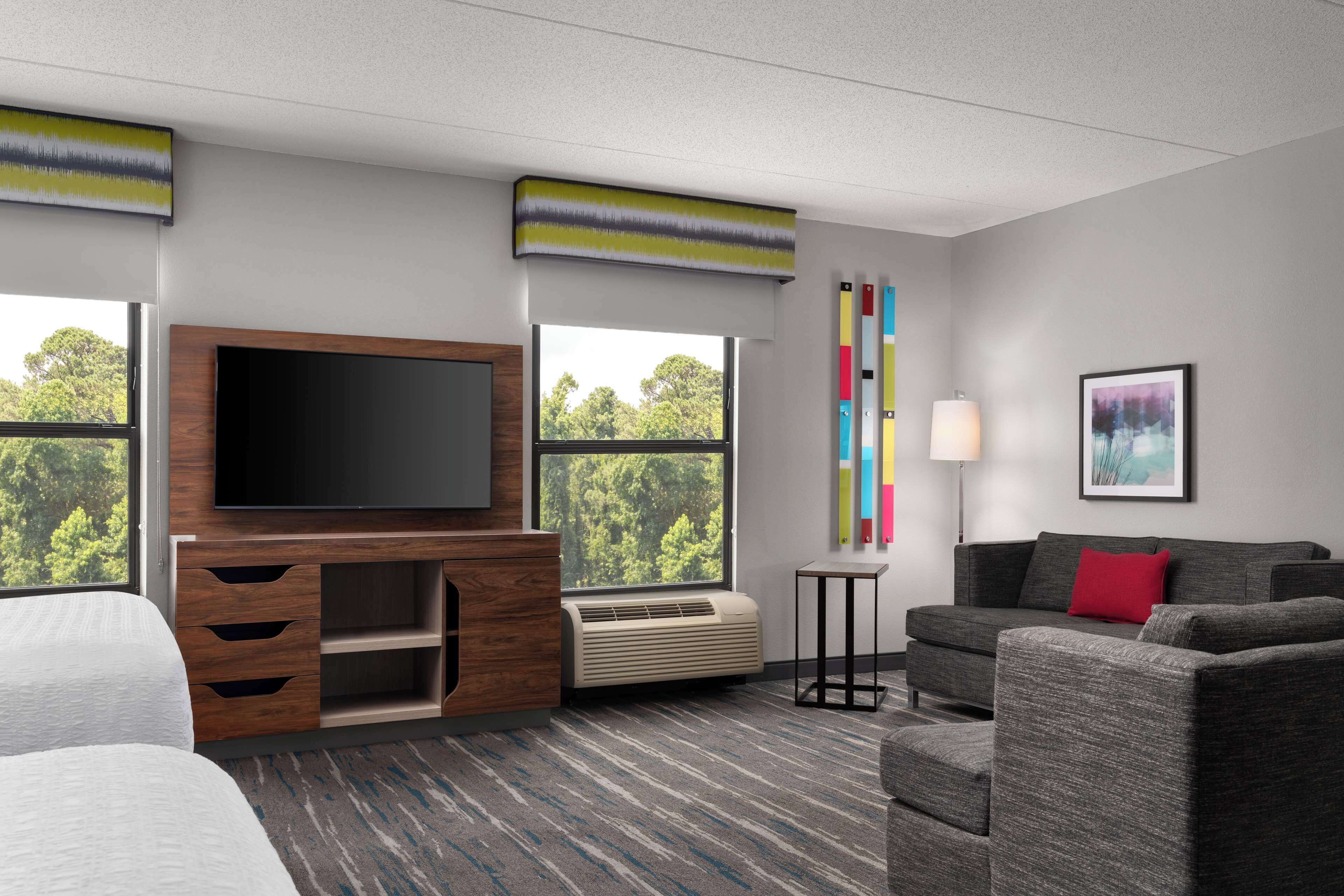 Two queens studio suite nonsmoking | Living area | LCD TV, pay movies