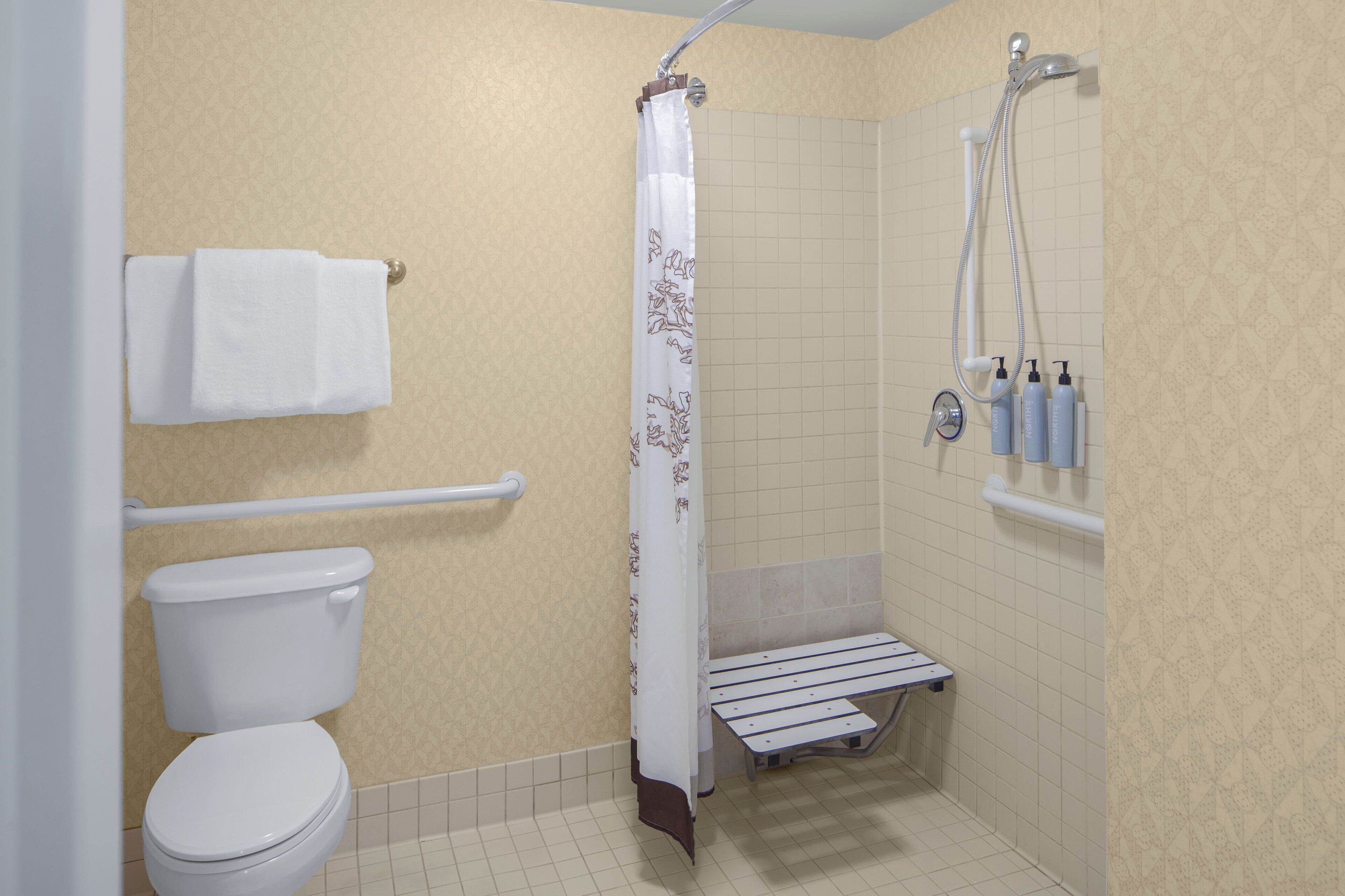 free toiletries, hair dryer, towels