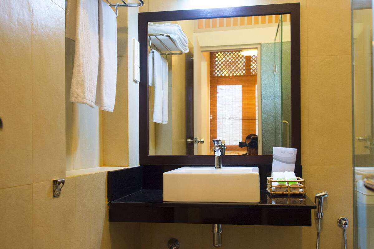 shower, hydromassage showerhead, free toiletries, hair dryer
