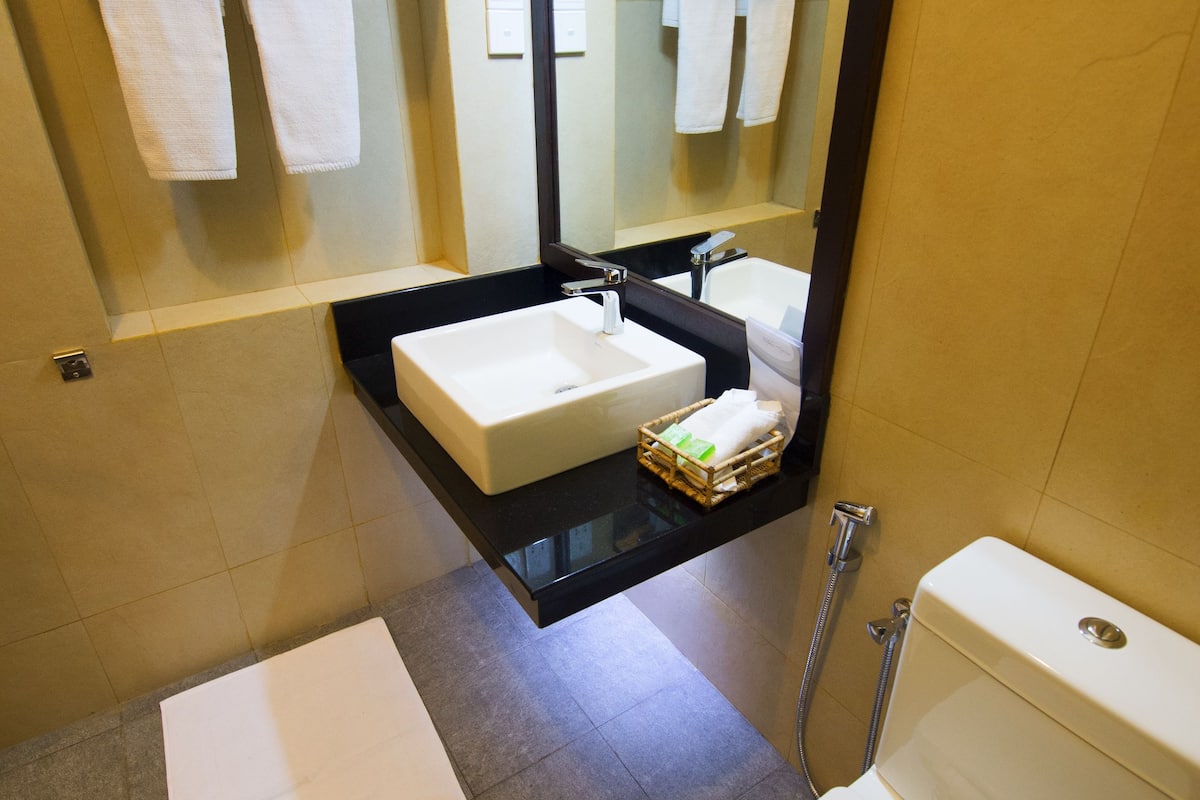 shower, hydromassage showerhead, free toiletries, hair dryer