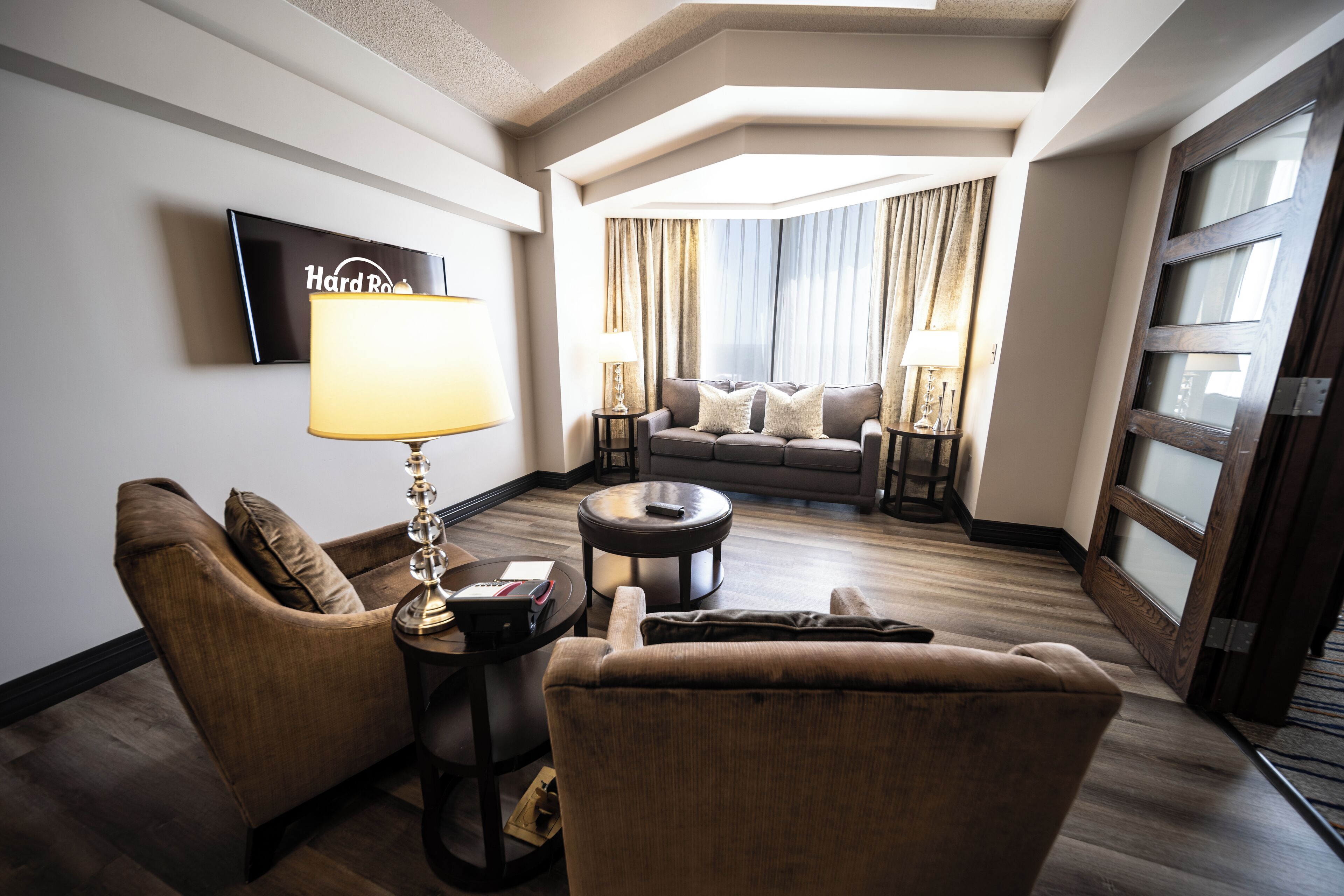 suite, tower (cherokee hard rock) | living area | 40-inch tv with cable channels, pay films