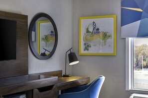 Premium bedding, desk, blackout curtains, iron/ironing board