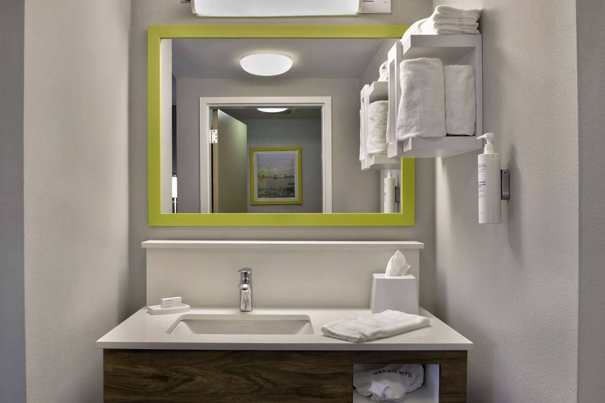 free toiletries, hair dryer, towels