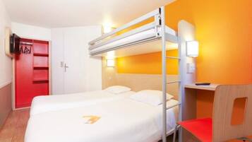 Desk, laptop workspace, cribs (free), WiFi (free)