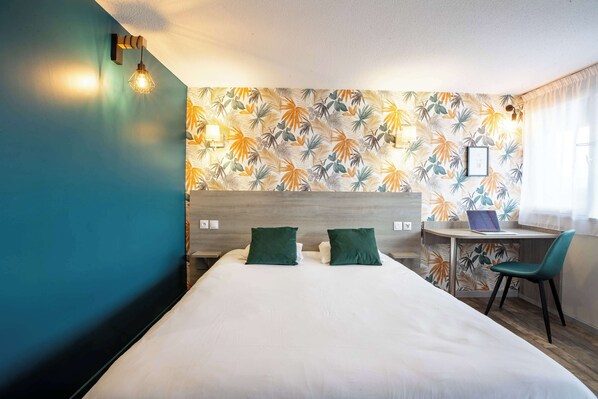 Premium bedding, desk, free WiFi, bed sheets