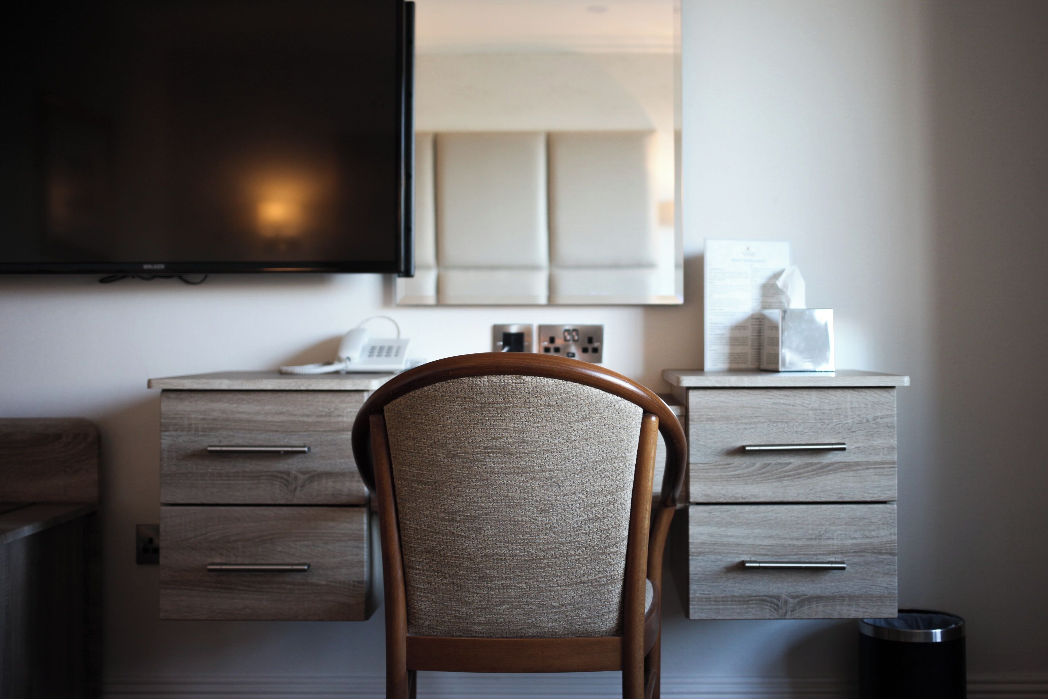 1 bedroom, desk, blackout curtains, iron/ironing board