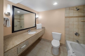 Combined shower/bathtub, eco-friendly toiletries, hair dryer, towels