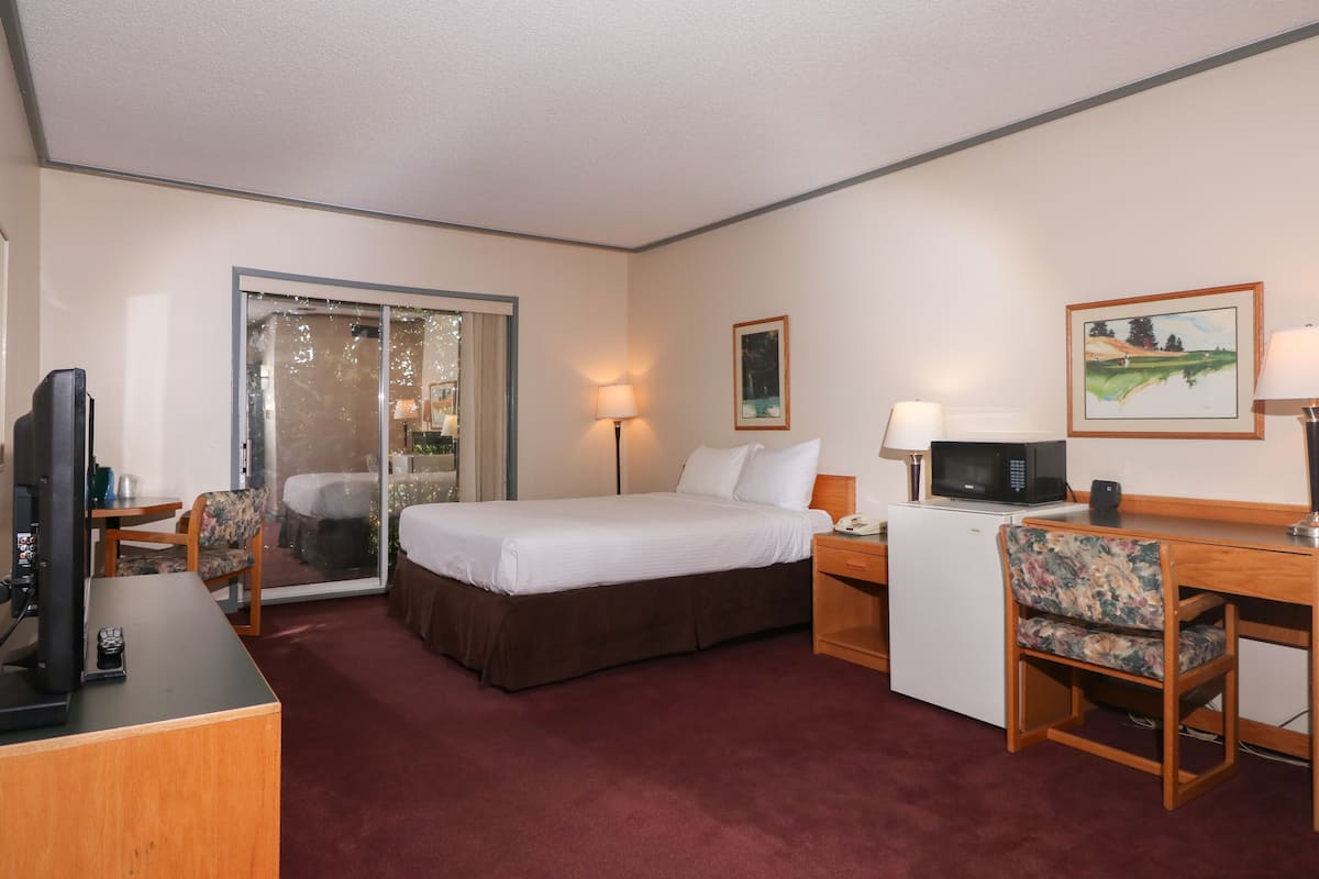 1 bedroom, desk, blackout drapes, iron/ironing board